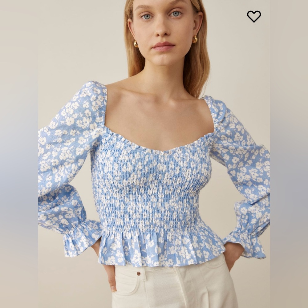 Reformation Cambria Linen Top in the color “Sofie”